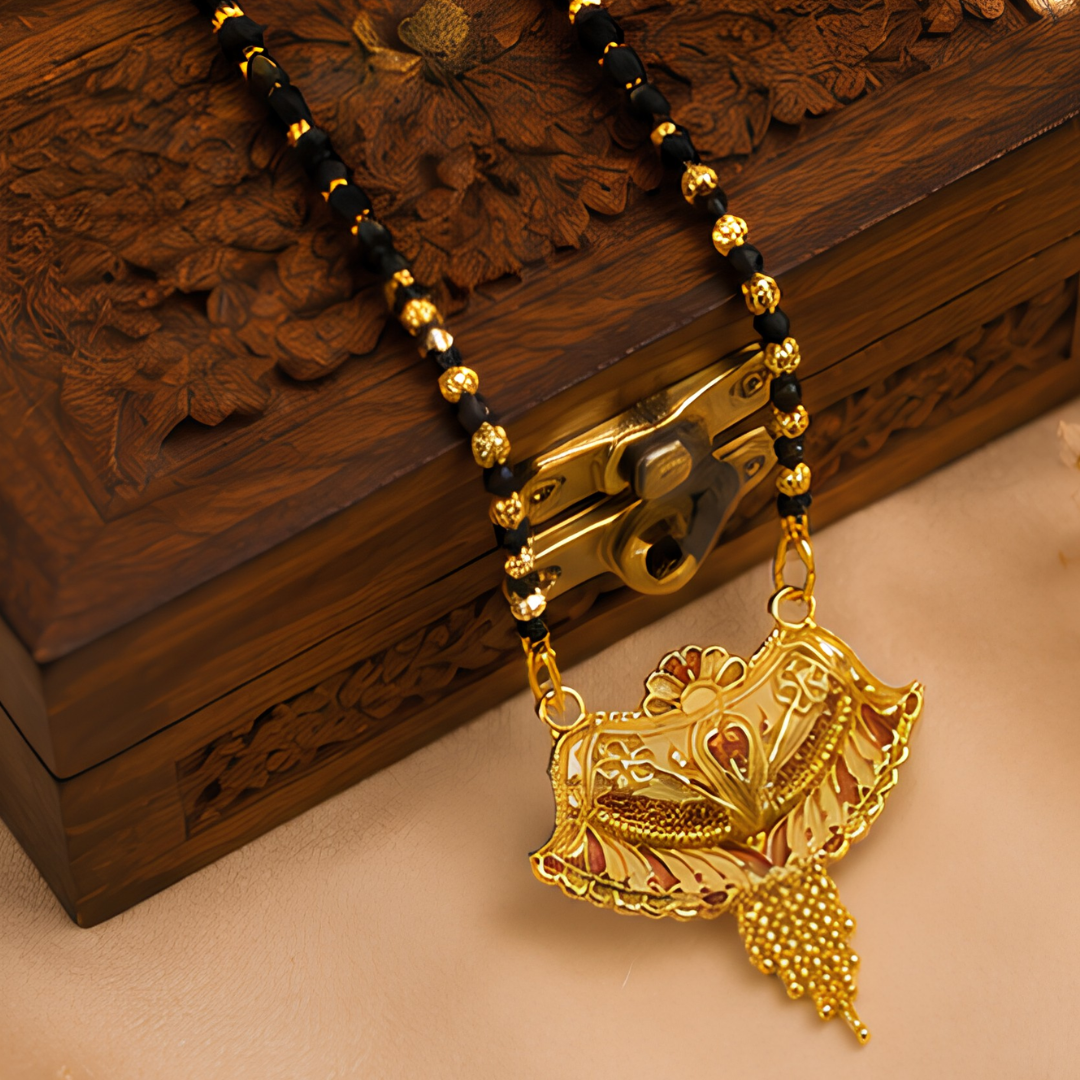 Exquisite Floral Motif Meenakari Designer Mangalsutra with Chain Tassels