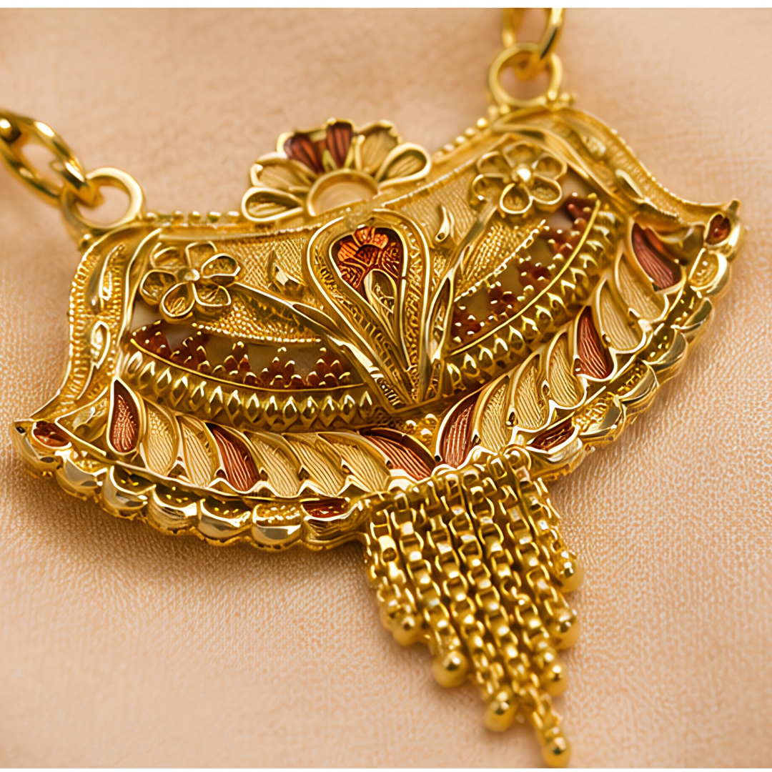 Exquisite Floral Motif Meenakari Designer Mangalsutra with Chain Tassels