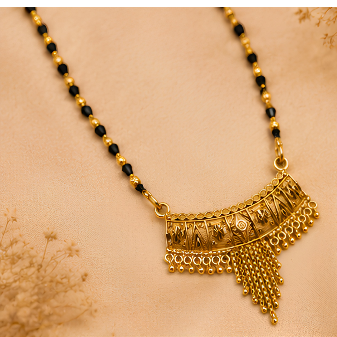 Classic Arched Pendant Gold-Plated Mangalsutra with Chain Tassels