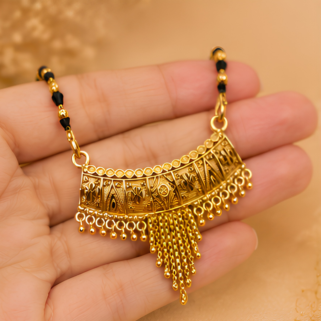 Classic Arched Pendant Gold-Plated Mangalsutra with Chain Tassels