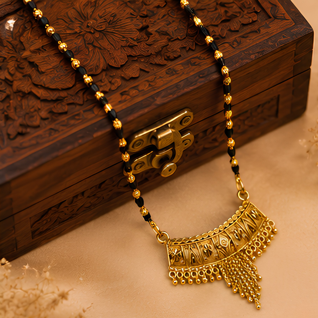 Classic Arched Pendant Gold-Plated Mangalsutra with Chain Tassels