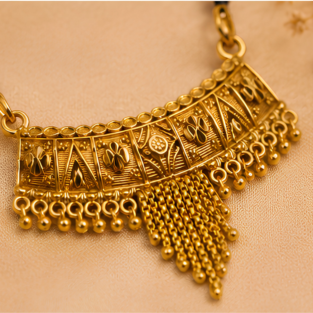 Classic Arched Pendant Gold-Plated Mangalsutra with Chain Tassels