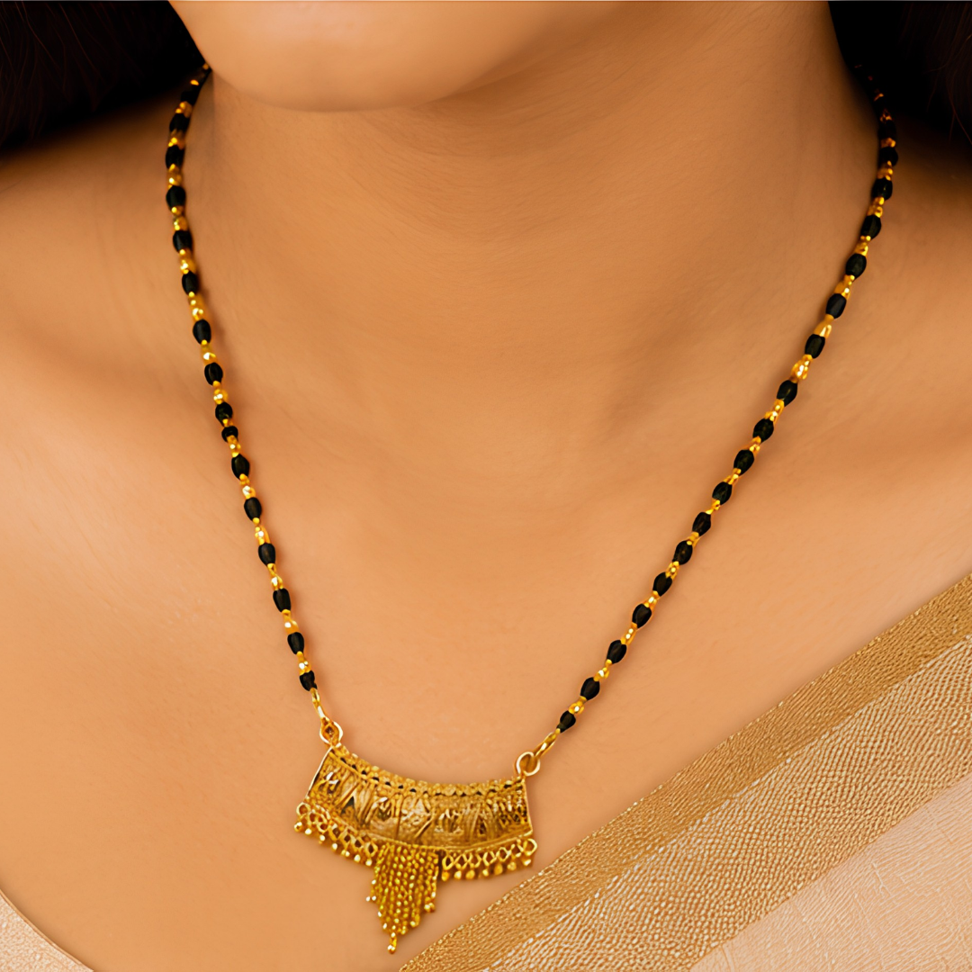 Classic Arched Pendant Gold-Plated Mangalsutra with Chain Tassels