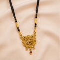 Traditional Gold-Plated Designer Mangalsutra with Black Beads & Red Stone Accents