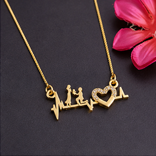 1 Pc: Gold Plated Heartbeat Couple Proposal Necklace