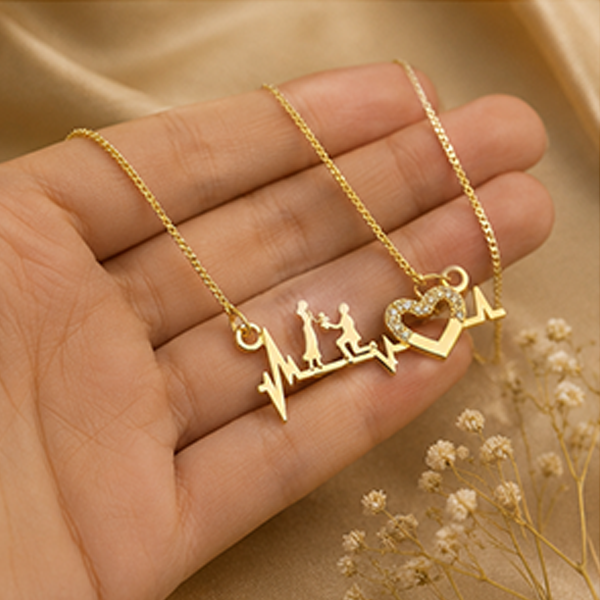 1 Pc: Gold Plated Heartbeat Couple Proposal Necklace