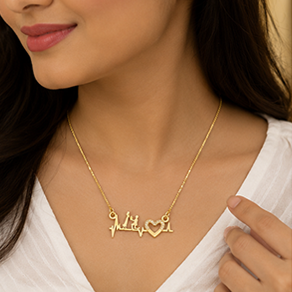 1 Pc: Gold Plated Heartbeat Couple Proposal Necklace
