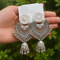 Royal Silver-Plated Meenakari & Stone Studded Chandbali Jhumka Earrings