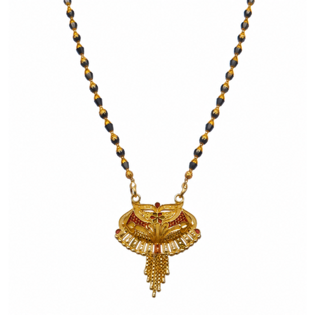 Royal Meenakari Designer Mangalsutra with Fan-Shaped Pendant & Tassels