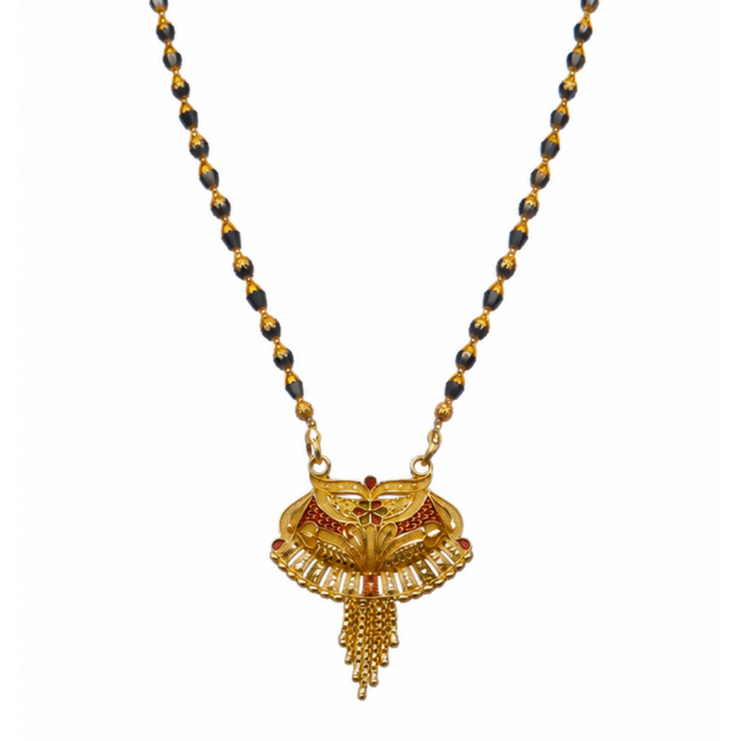 Royal Meenakari Designer Mangalsutra with Fan-Shaped Pendant & Tassels
