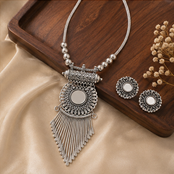 1 Set Combo: Oxidized Mirror Necklace with Earrings