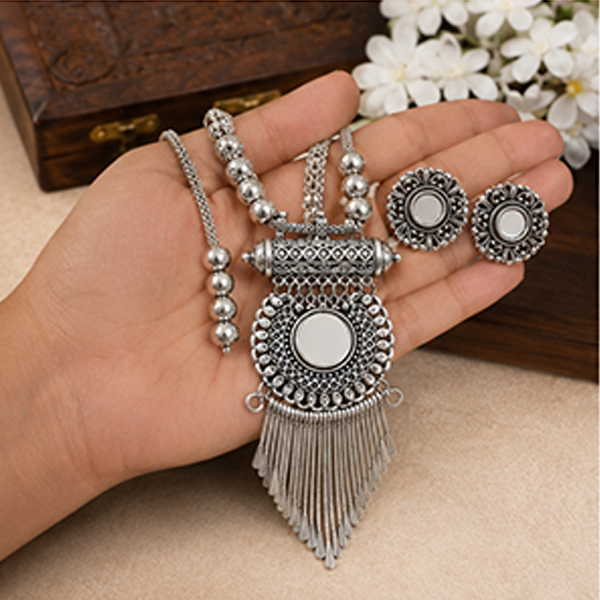 1 Set Combo: Oxidized Mirror Necklace with Earrings