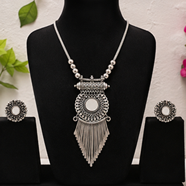 1 Set Combo: Oxidized Mirror Necklace with Earrings