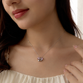 2 Set Combo: Pink Crystal Bow Silver Necklace