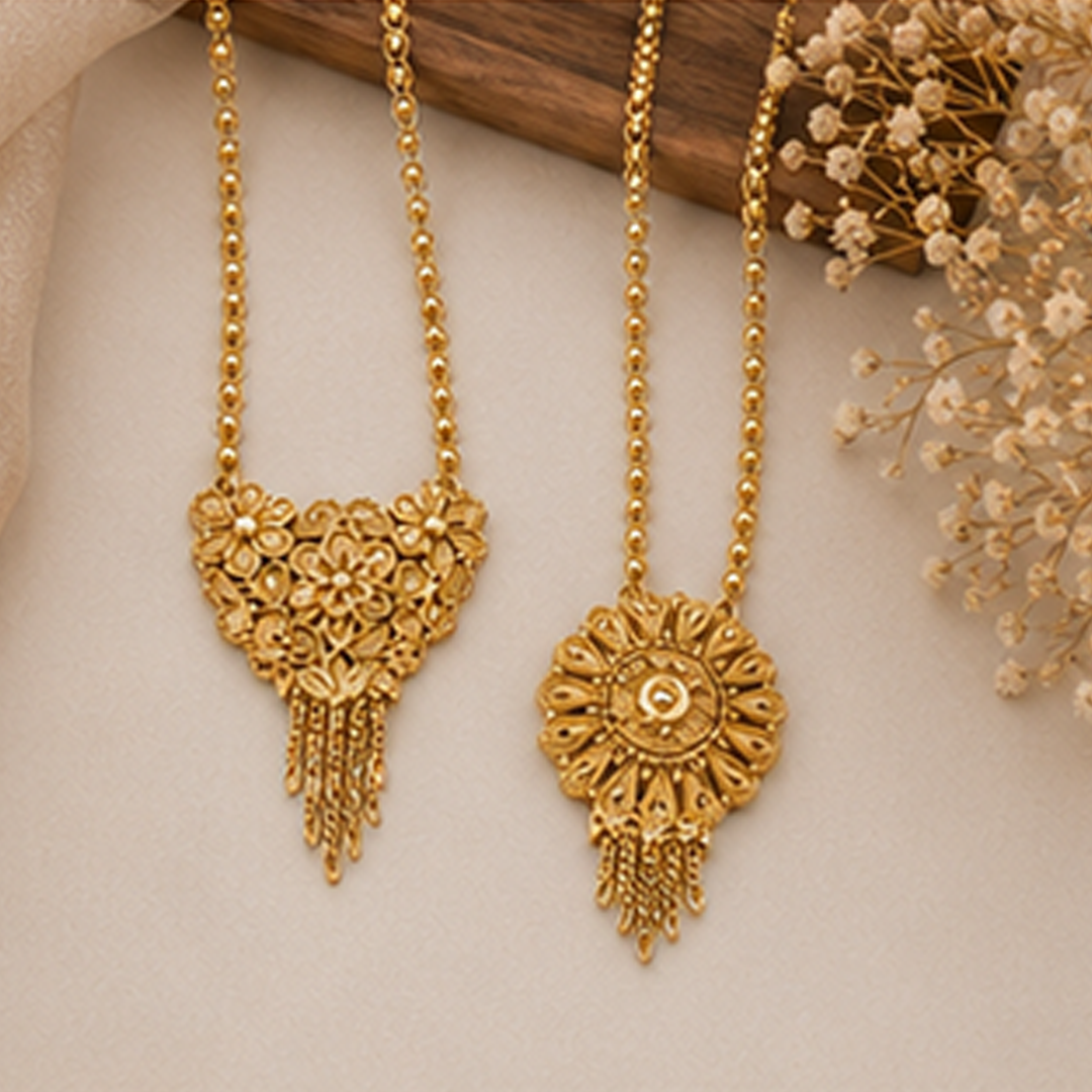 Combo of 2 Traditional Floral & Round Gold Plated Mangalsutra