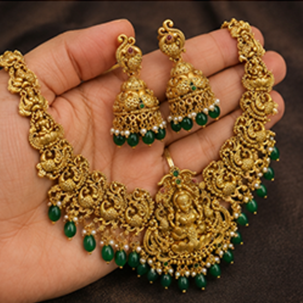 1 Set Combo: Matte Gold Temple Goddess Necklace Set