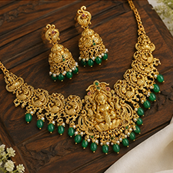 1 Set Combo: Matte Gold Temple Goddess Necklace Set