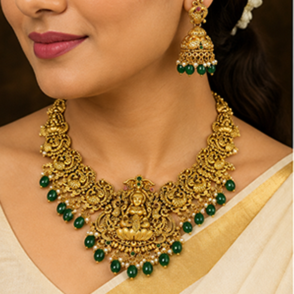 1 Set Combo: Matte Gold Temple Goddess Necklace Set