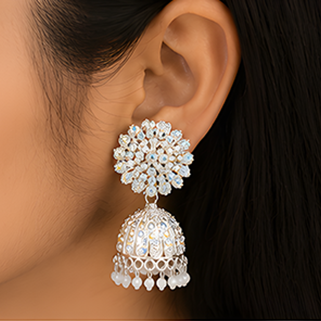 Combo of 2: Oxidized Black-Silver & Radiant Crystal Studded Traditional Jhumka Earrings