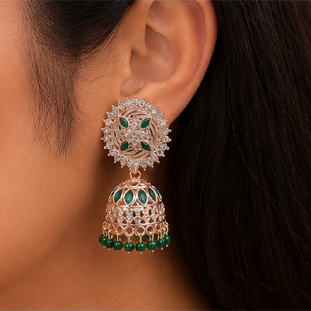 Combo of 2: Vibrant Turquoise Blue Meenakari & Royal Green Stone Studded Ethnic Jhumka Earrings