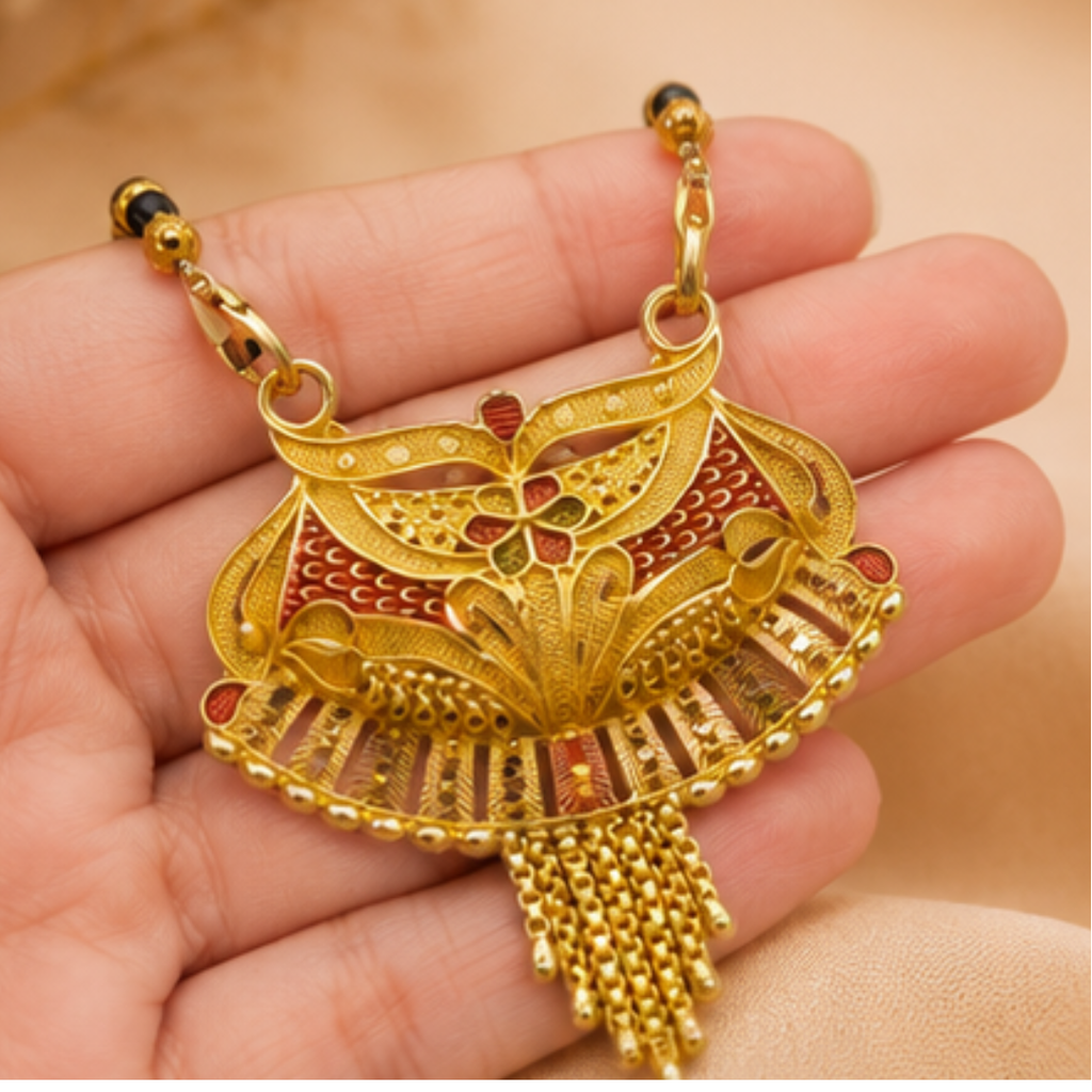 Royal Meenakari Designer Mangalsutra with Fan-Shaped Pendant & Tassels