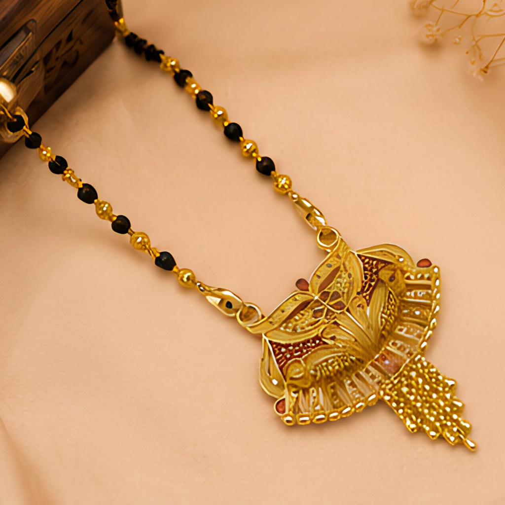 Royal Meenakari Designer Mangalsutra with Fan-Shaped Pendant & Tassels