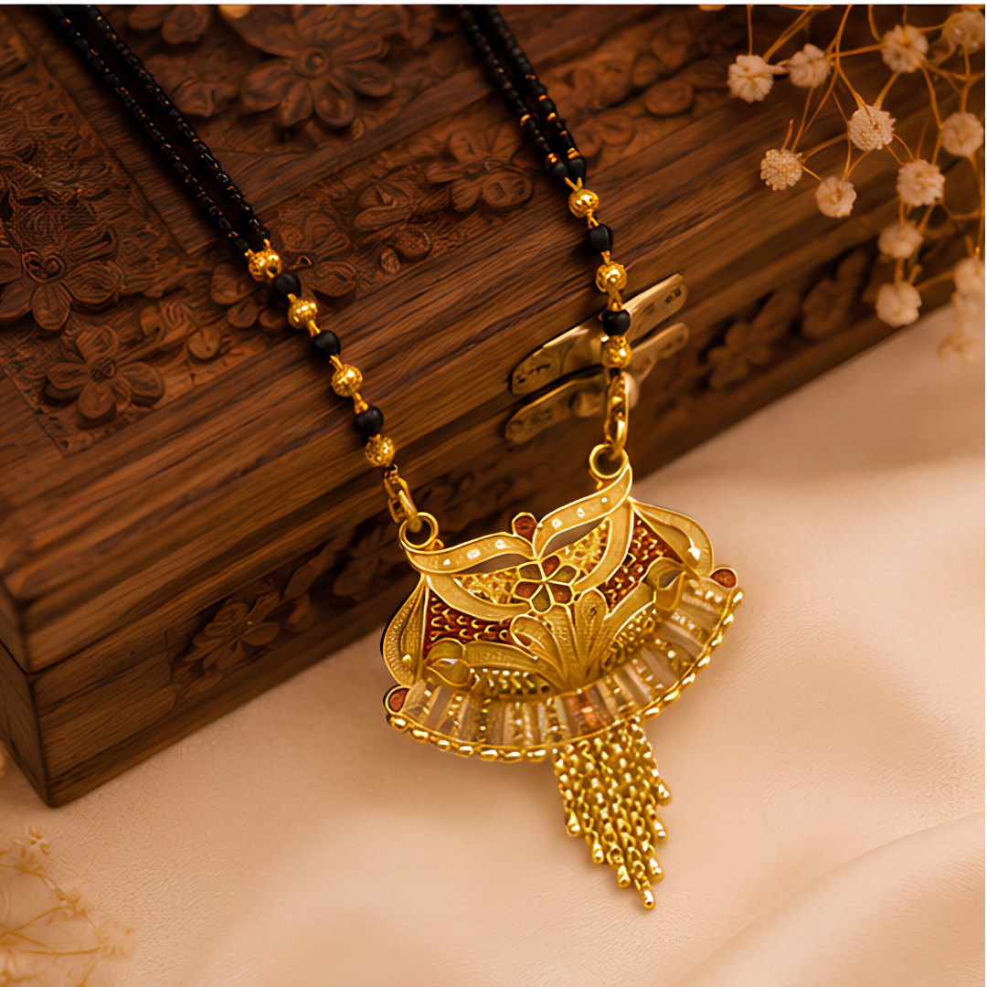 Royal Meenakari Designer Mangalsutra with Fan-Shaped Pendant & Tassels