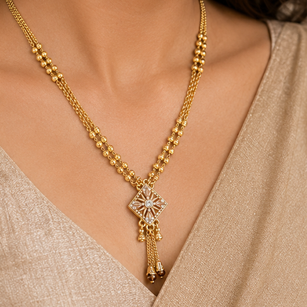 Traditional Long Gold Plated AD Stone Mangalsutra