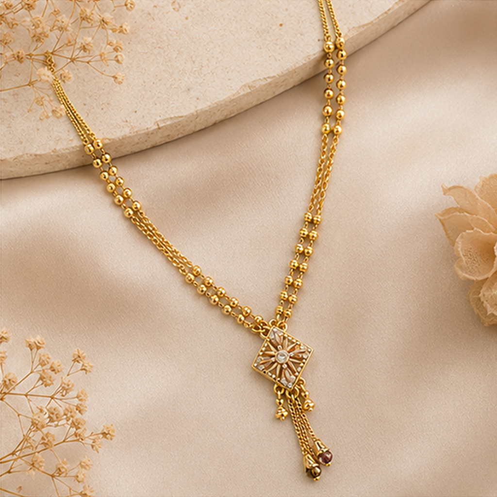 Traditional Long Gold Plated AD Stone Mangalsutra