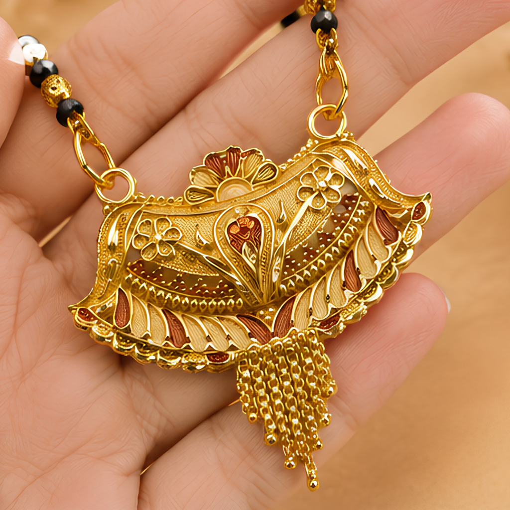 Exquisite Floral Motif Meenakari Designer Mangalsutra with Chain Tassels