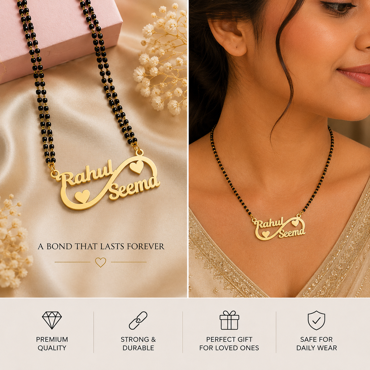 Customized Infinity Double Heart Couple Name Gold Mangalsutra