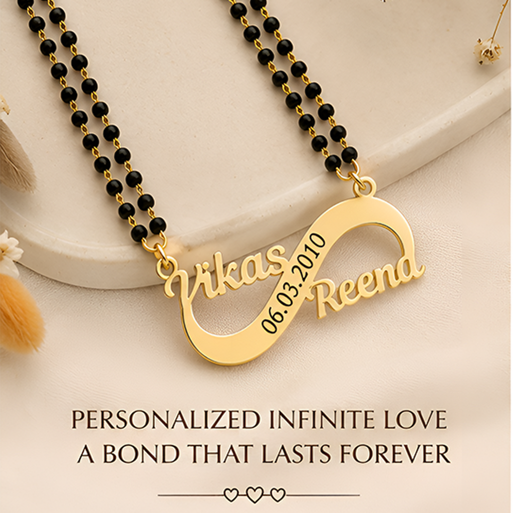 Customized Infinity Couple Name & Date Gold Plated Mangalsutra