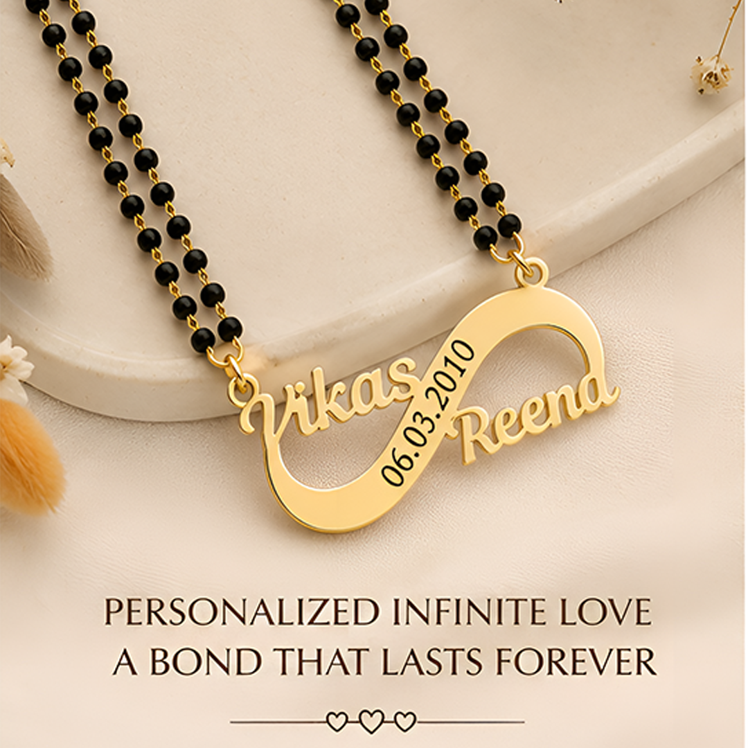 Customized Infinity Couple Name & Date Gold Plated Mangalsutra