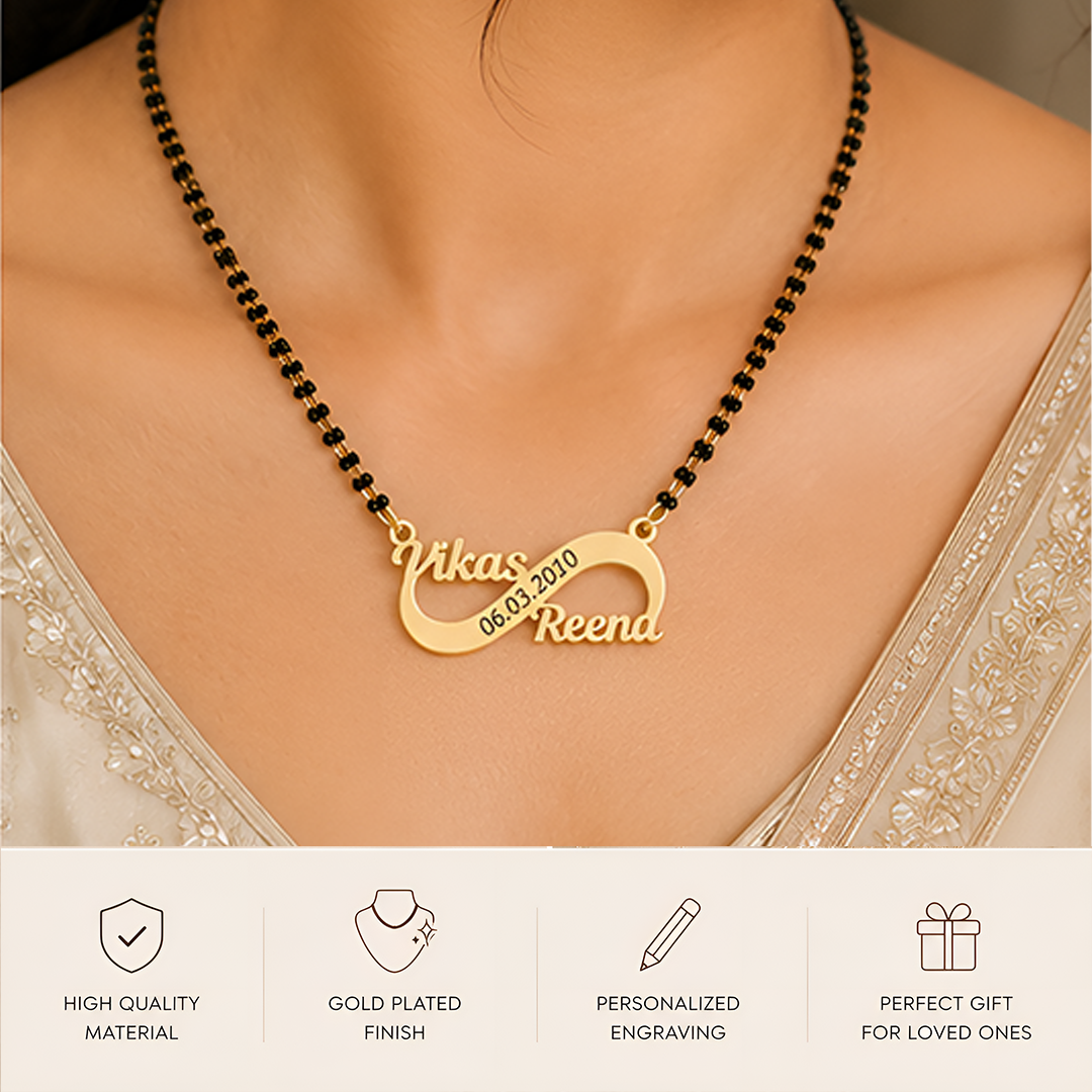Customized Infinity Couple Name & Date Gold Plated Mangalsutra