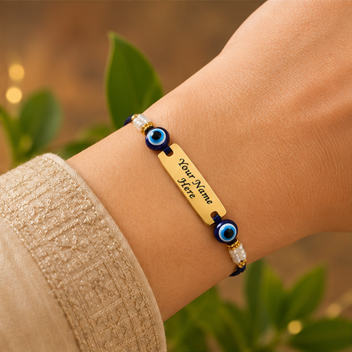 Pack of 4 Customized Evil Eye Name Rakhi for Brother | Brass Metal Combo