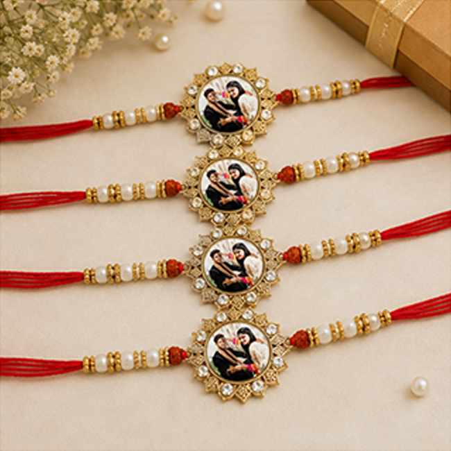 Pack of 1 Customized Photo Printed Rakhi for Brother | Gold Stone Frame