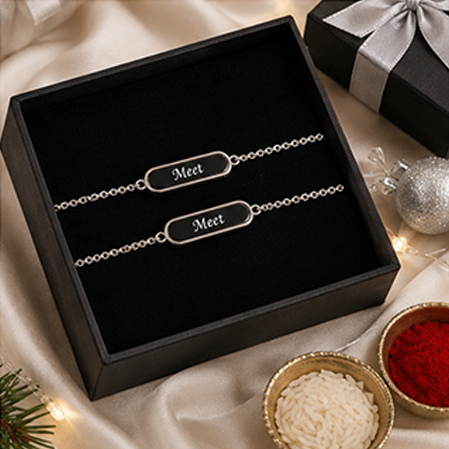 Pack of 2 Customized Name Silver Chain Rakhi for Brother | Metal Bracelet