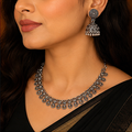 Pack of 1 Silver Oxidized Choker Necklace & Jhumka Set | Ethnic Jewelry
