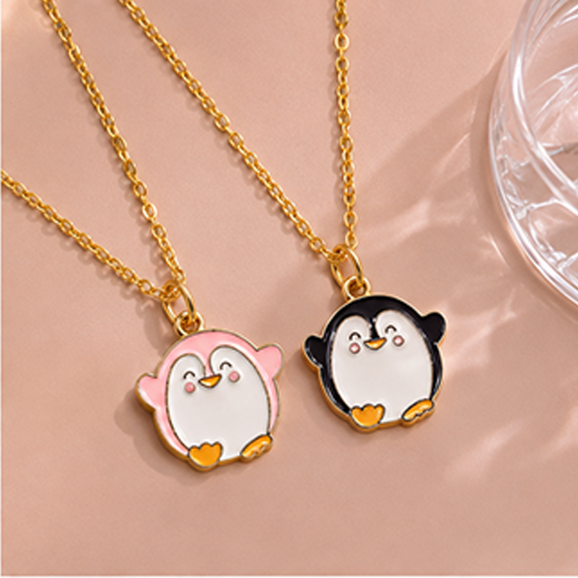 Pack of 2 Cute Penguin Enamel Pendant Chain Set | BFF & Couple Jewelry