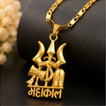 Pack of 1 Gold Plated Mahakal Trishul Pendant Chain | Men Religious Jewelry