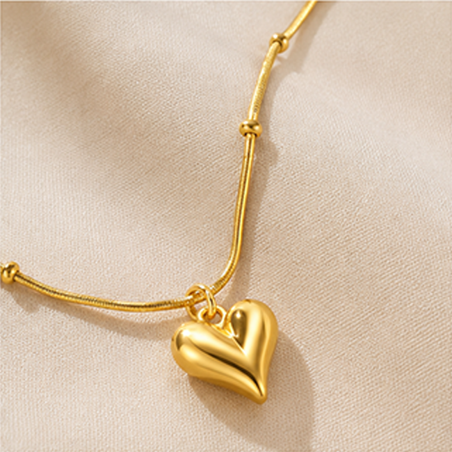 Pack of 1 Gold Plated 3D Heart Pendant Chain Set | Women & Girls Jewelry