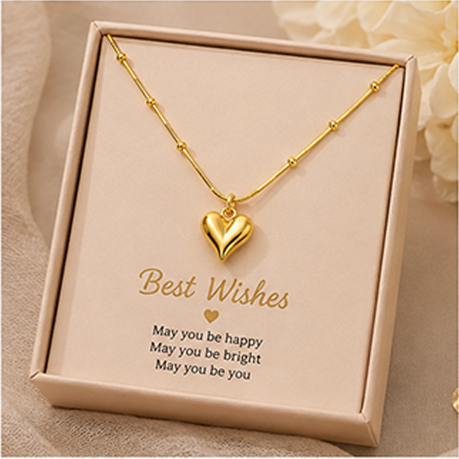 Pack of 1 Gold Plated 3D Heart Pendant Chain Set | Women & Girls Jewelry