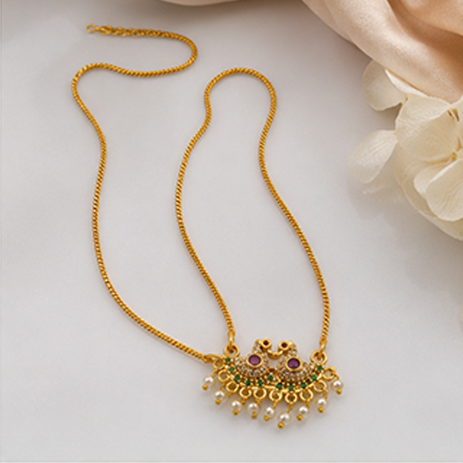 Pack of 1 Gold Plated Peacock Pendant Chain | Traditional Jewelry