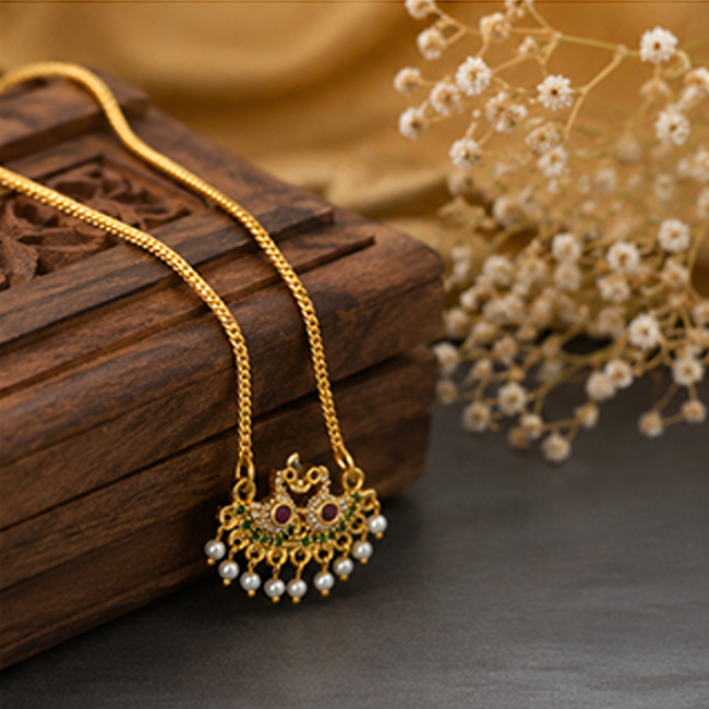 Pack of 1 Gold Plated Peacock Pendant Chain | Traditional Jewelry