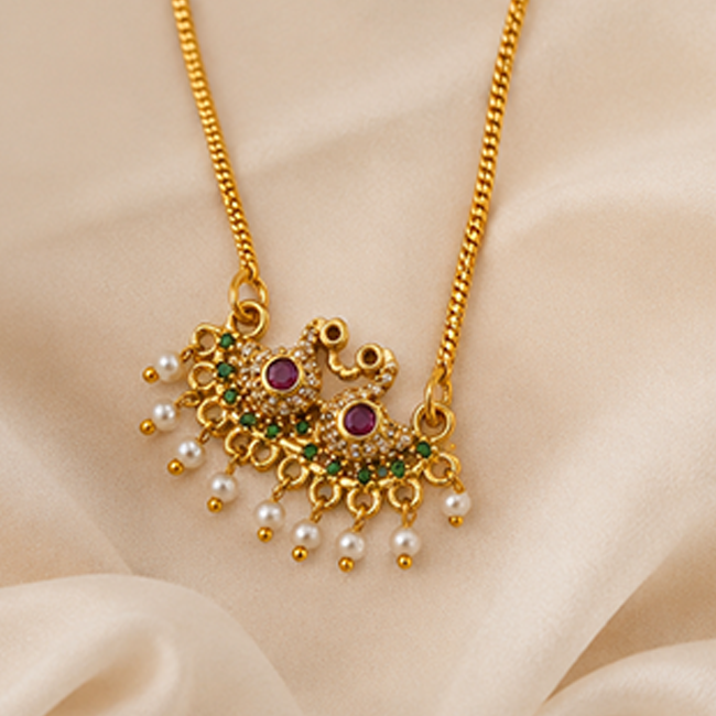 Pack of 1 Gold Plated Peacock Pendant Chain | Traditional Jewelry
