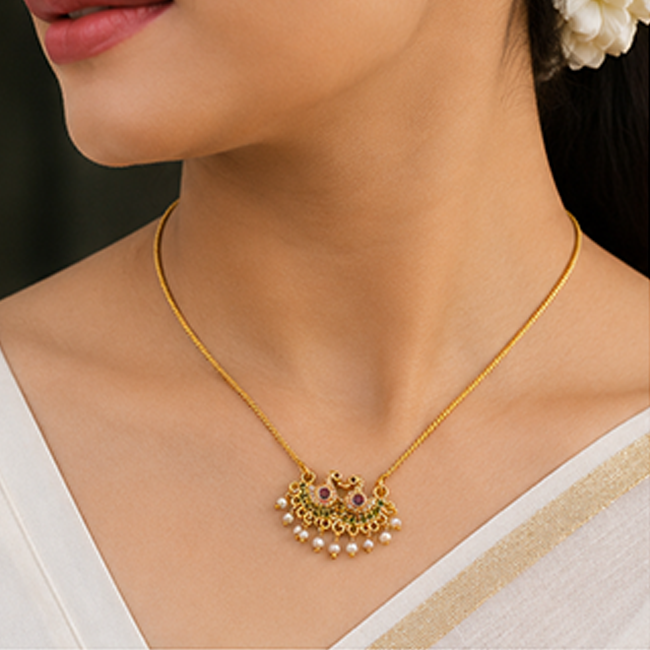 Pack of 1 Gold Plated Peacock Pendant Chain | Traditional Jewelry
