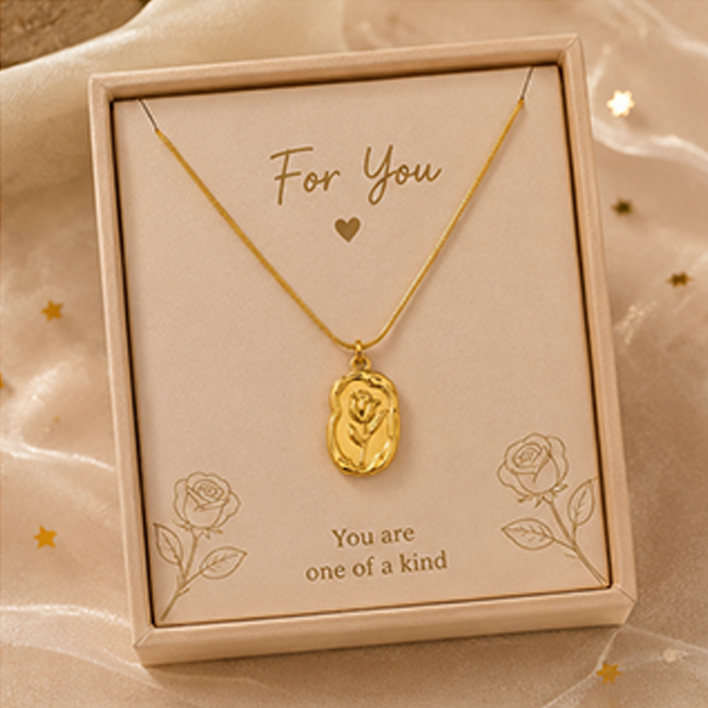 Pack of 1 Gold Plated Rose Flower Oval Coin Pendant Chain | Women Jewelry