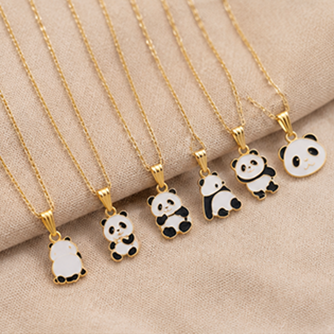 Pack of 8 Cute Panda Enamel Pendant Chain Set | Girls & Kids Jewelry