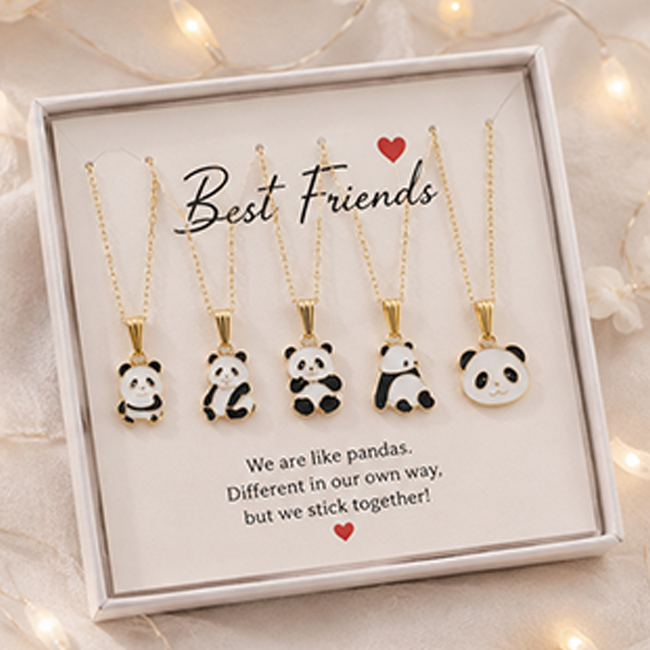 Pack of 8 Cute Panda Enamel Pendant Chain Set | Girls & Kids Jewelry