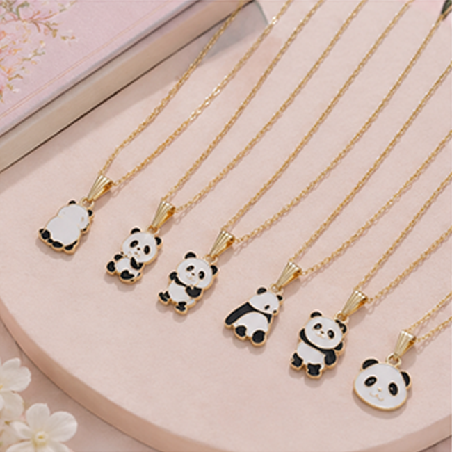 Pack of 8 Cute Panda Enamel Pendant Chain Set | Girls & Kids Jewelry